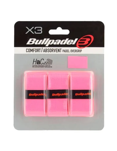 Blister Bullpadel 3 Overgrips GB1201 Comfort Perforado Rosa Fluor